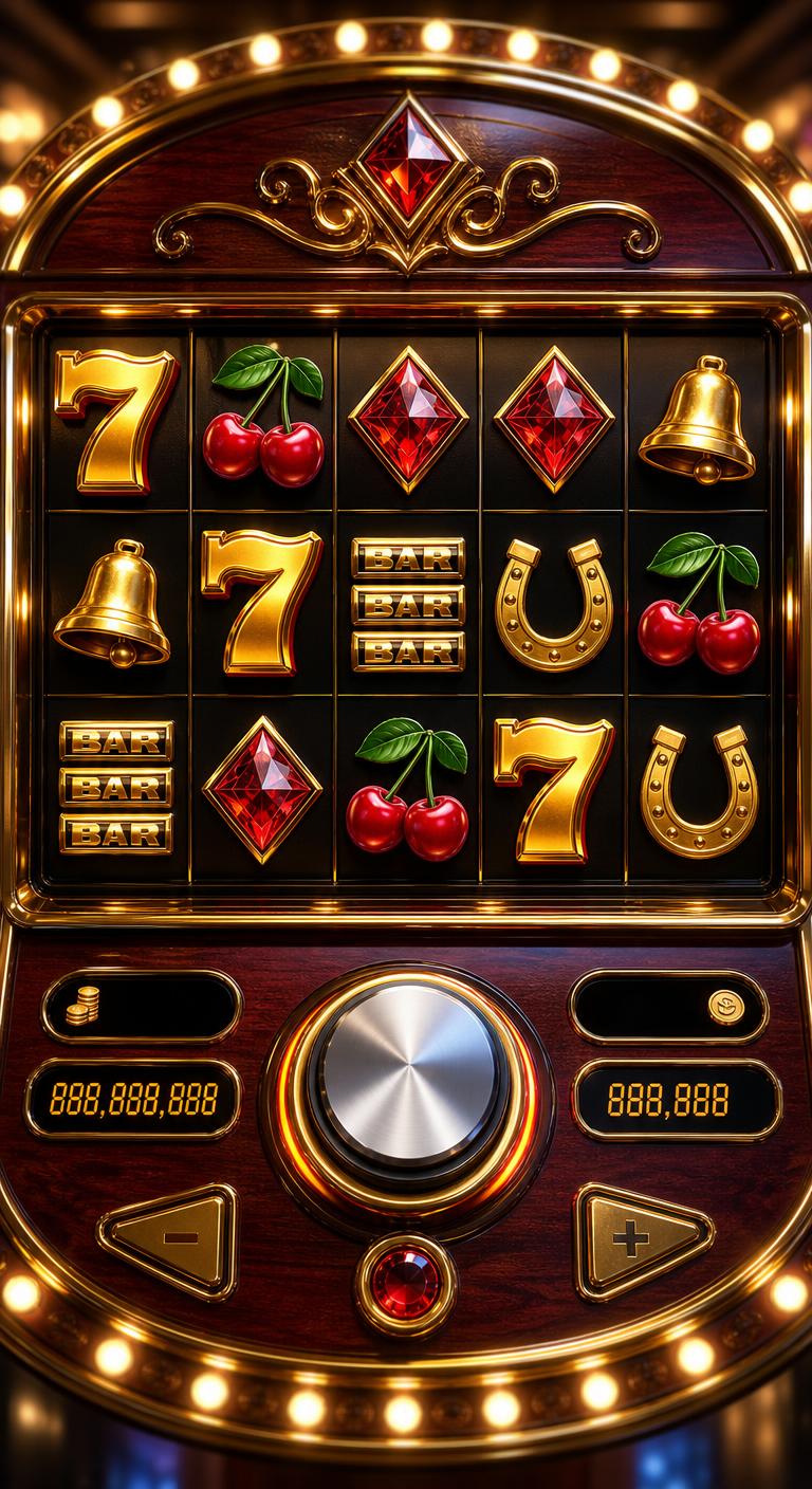 Slot reels with fruit and coin symbols and a spin button